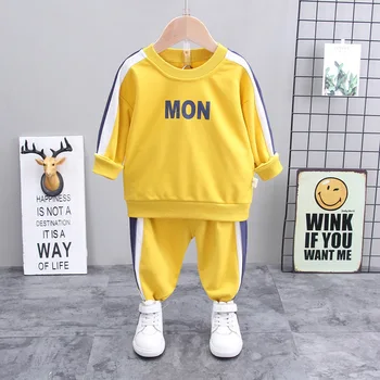 Ir 2021. Pavasara Bērnu Sporta Tērps Gadījuma Baby Boy Color Matching Vēstules garām piedurknēm T-krekls, Džemperi, Bikses 2-gabalu Komplekti