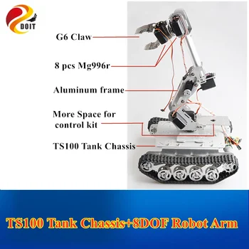 Mobilo Robotu TS100 amortizatoru Tvertnes Šasijas+8 DOF Mehāniskās Rokas, lai Satveršanas Transporta DIY Projektu Izglītības jomā