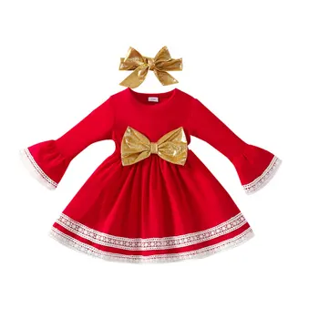 Ziemassvētki Bērnu Apģērbu Princese Kleita Spring & Autumn Kids Kleitas Meitenēm Kokvilnas garām Piedurknēm Baby Girl Dress 1-3 Gadi